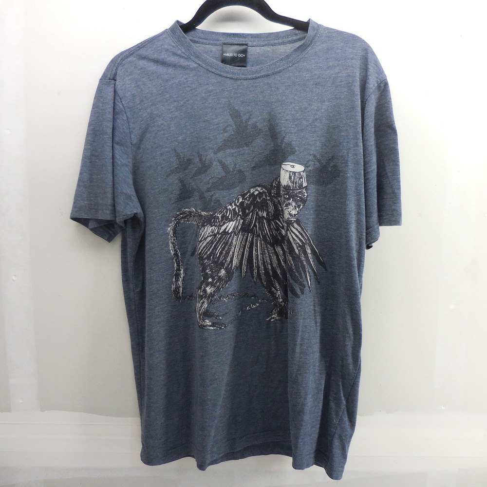 Miles To Go Winged Monkey Fez Literary Graphic Tee Heather Blue Mens Large‎ L OZ